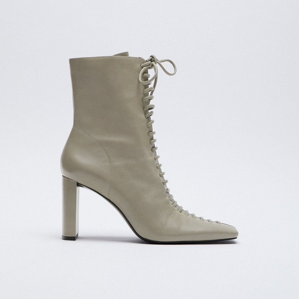 Zara Lace Leather High-Heel Ankle Boots